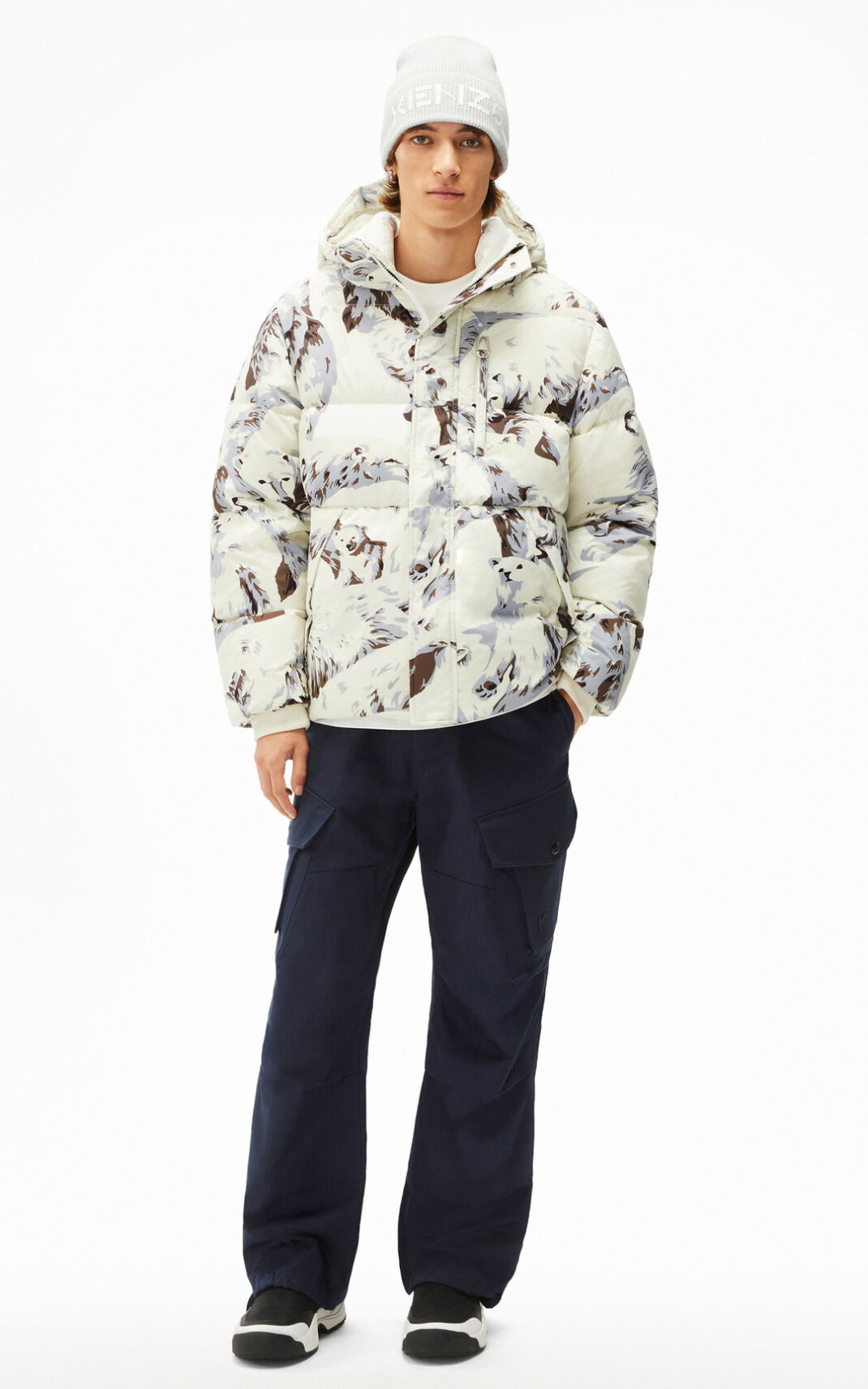 Jaqueta Pena De Ganso Kenzo Polar Bear The Inverno Capsule Masculino - Branco | 543GDPQBW